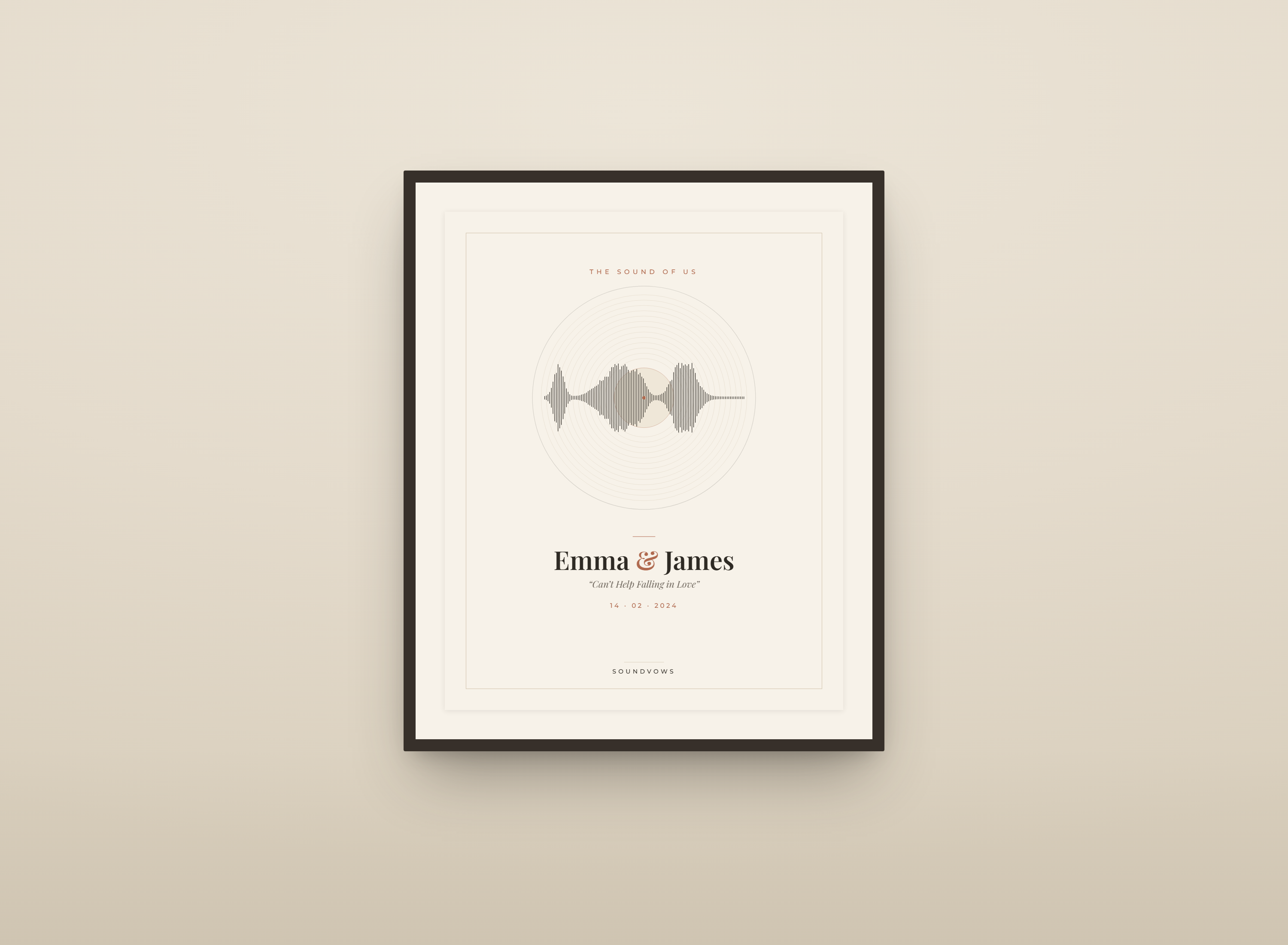 A Soundvows piece framed on a wall
