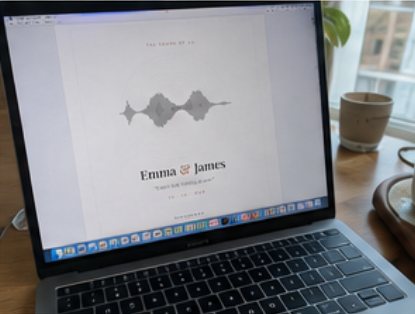 Customer photo — the piece on a laptop